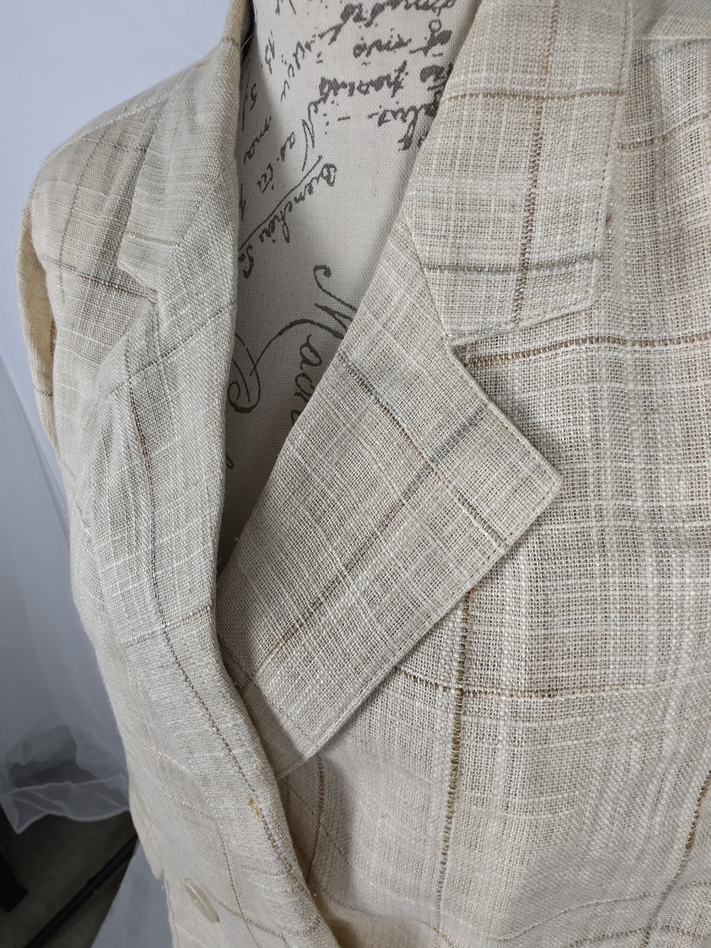 Vintage Christian Dior Separates Plaid Linen Blend Blazer Jacket Cream Beige - 8 - Picture 2 of 11